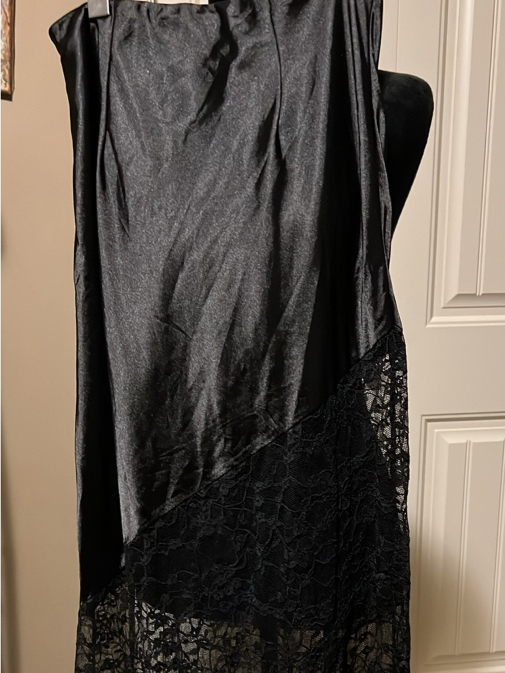 Black Satin and Lace Look Maxi Skirt